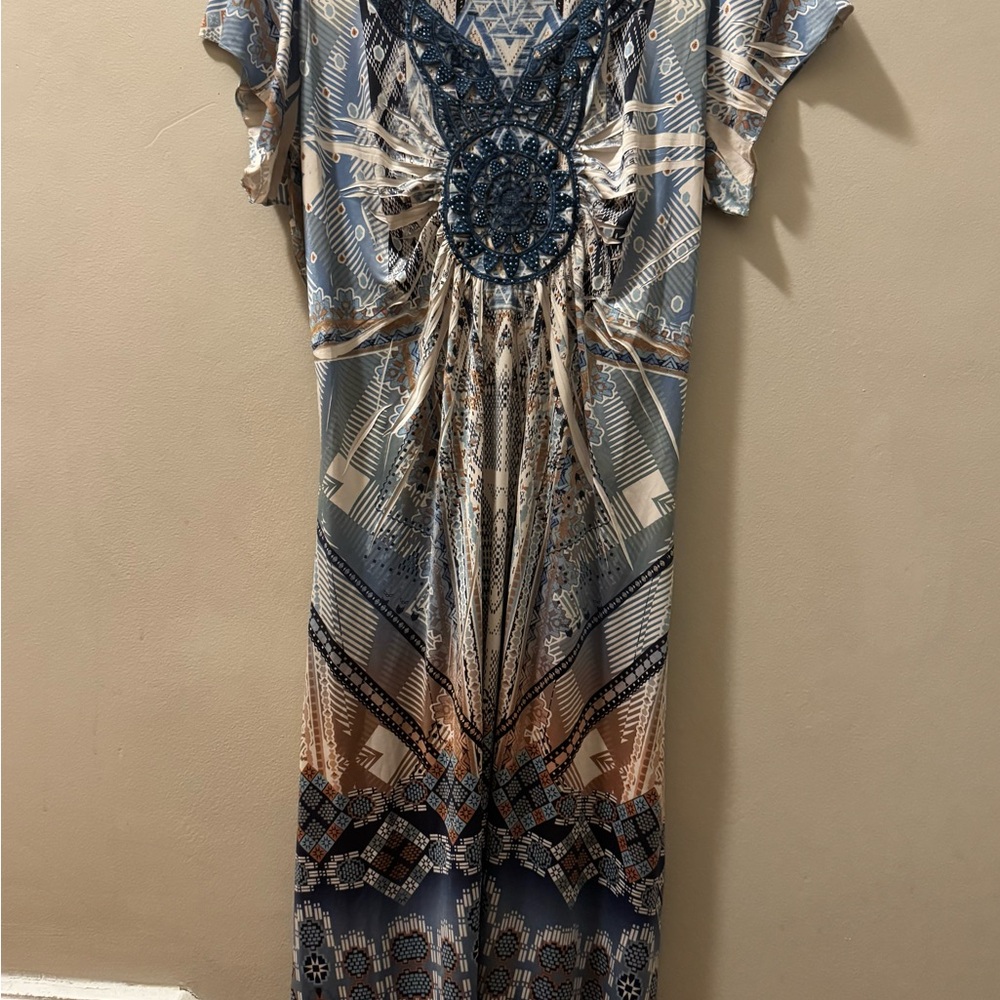 Tan Embellished Midi Sundress
